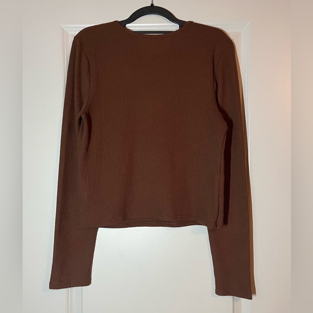 SOLD Aerie Matching Set | Waffle Knit Wrap Front Top & Joggers in Brown - Picture 4 of 9